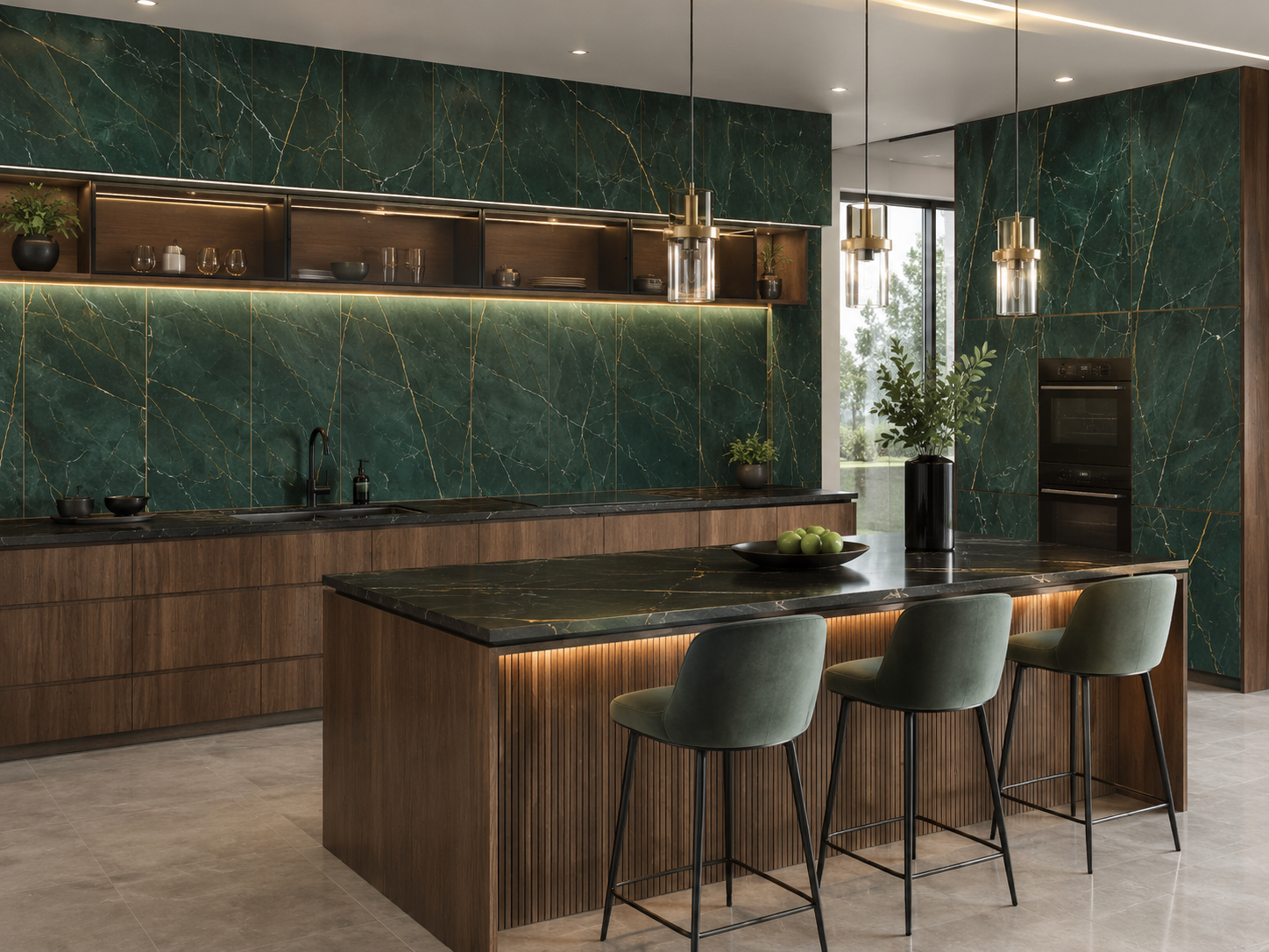 Cocina con panel decorativo PVC Verde Imperial